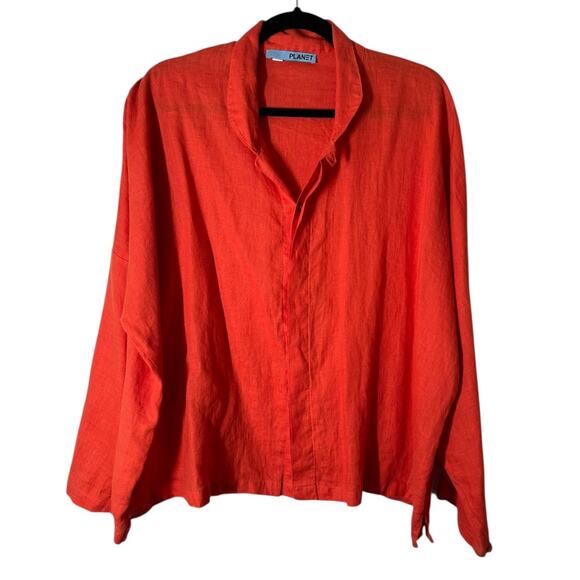 Planet Orange Signature Linen Button Down Shirt One Size Lagenlook Lightweight - Picture 2 of 8